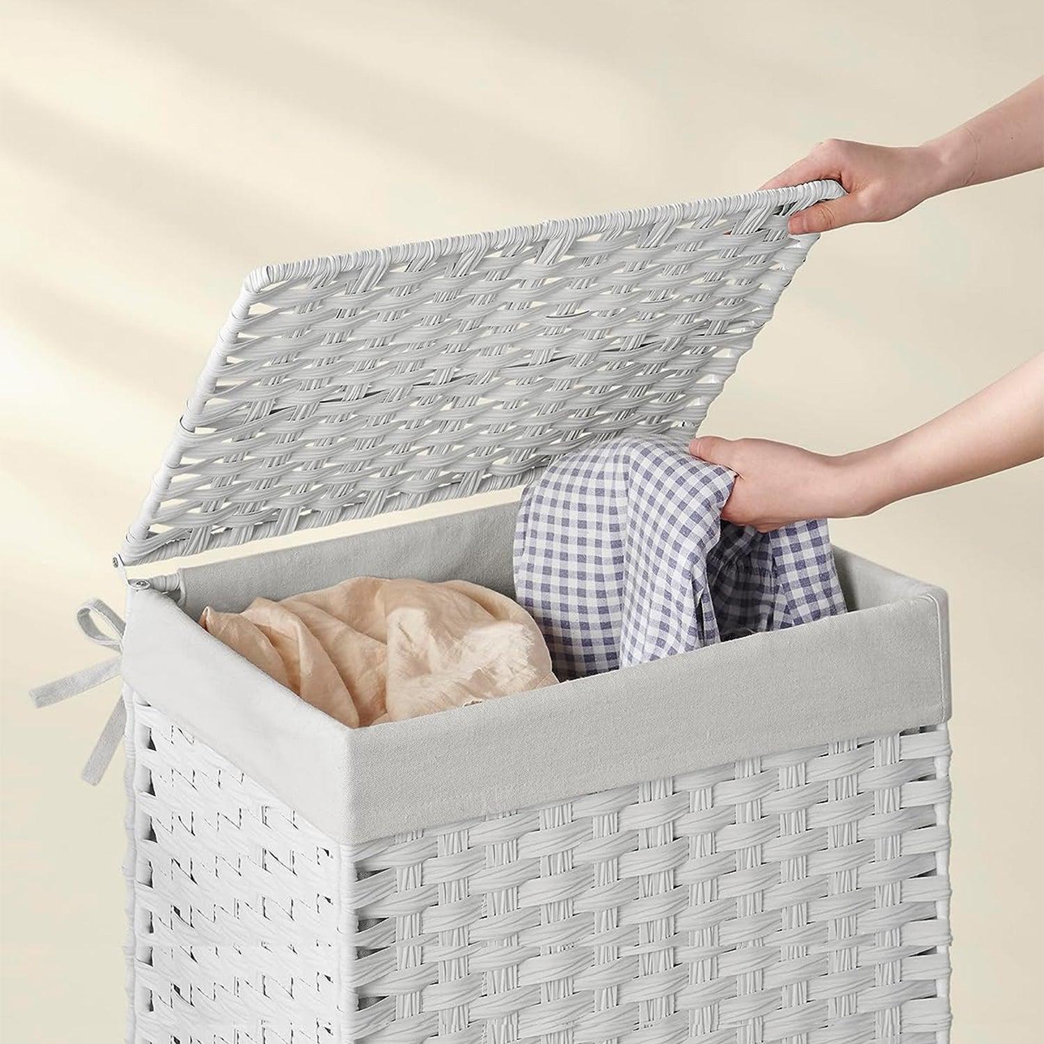 Košara za rublje, ručno tkana košara za rublje, 90L, bijela | SONGMICS-vitahome.hr