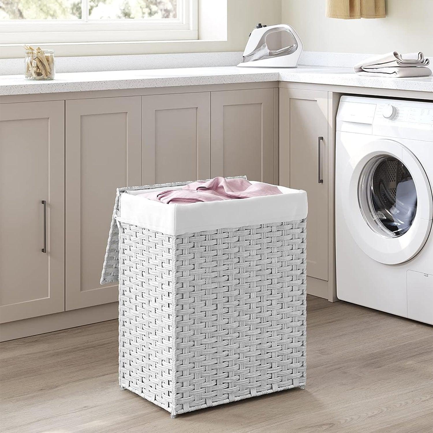 Košara za rublje, ručno tkana košara za rublje, 90L, bijela | SONGMICS-vitahome.hr