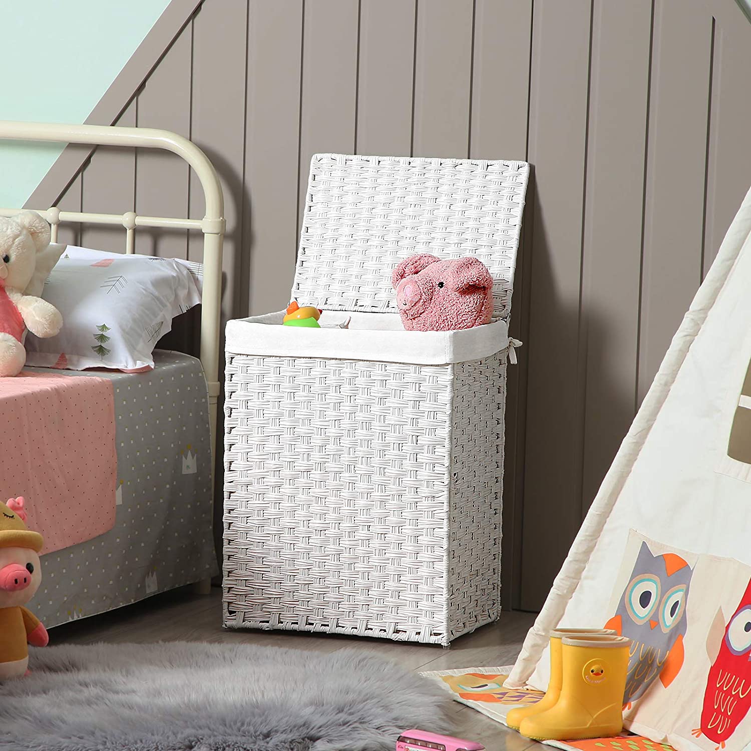 Košara za rublje, ručno tkana košara za rublje, 90L, bijela | SONGMICS-vitahome.hr