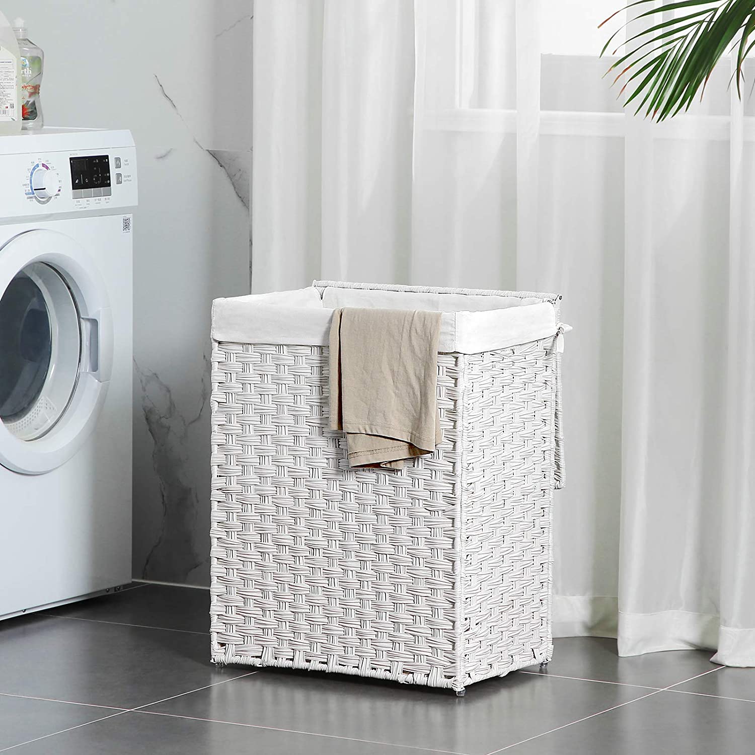 Košara za rublje, ručno tkana košara za rublje, 90L, bijela | SONGMICS-vitahome.hr