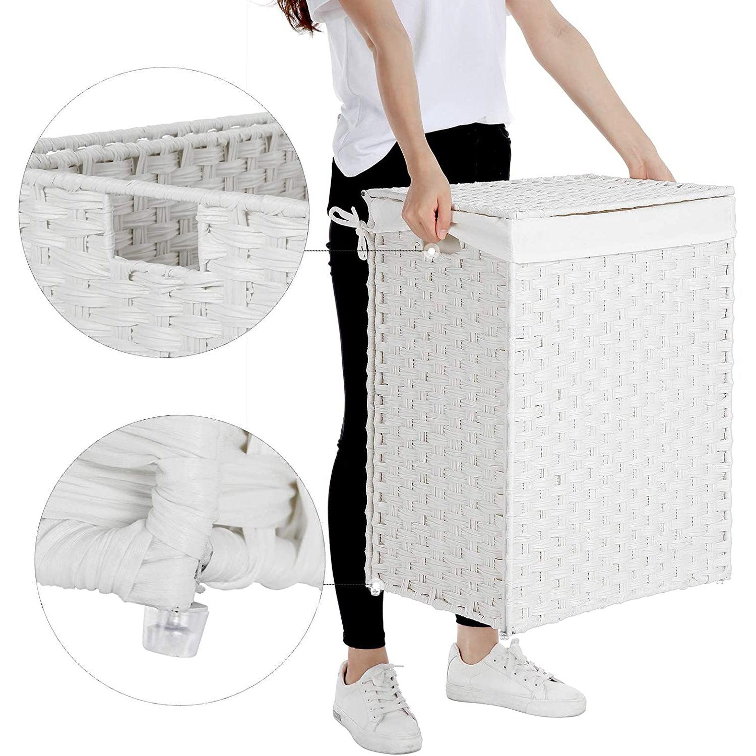 Košara za rublje, ručno tkana košara za rublje, 90L, bijela | SONGMICS-vitahome.hr