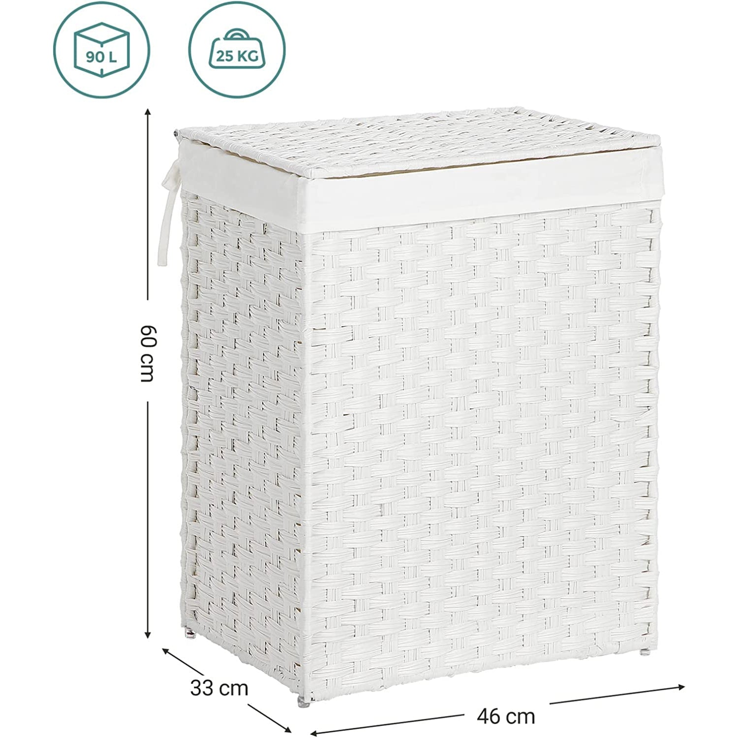 Košara za rublje, ručno tkana košara za rublje, 90L, bijela | SONGMICS-vitahome.hr