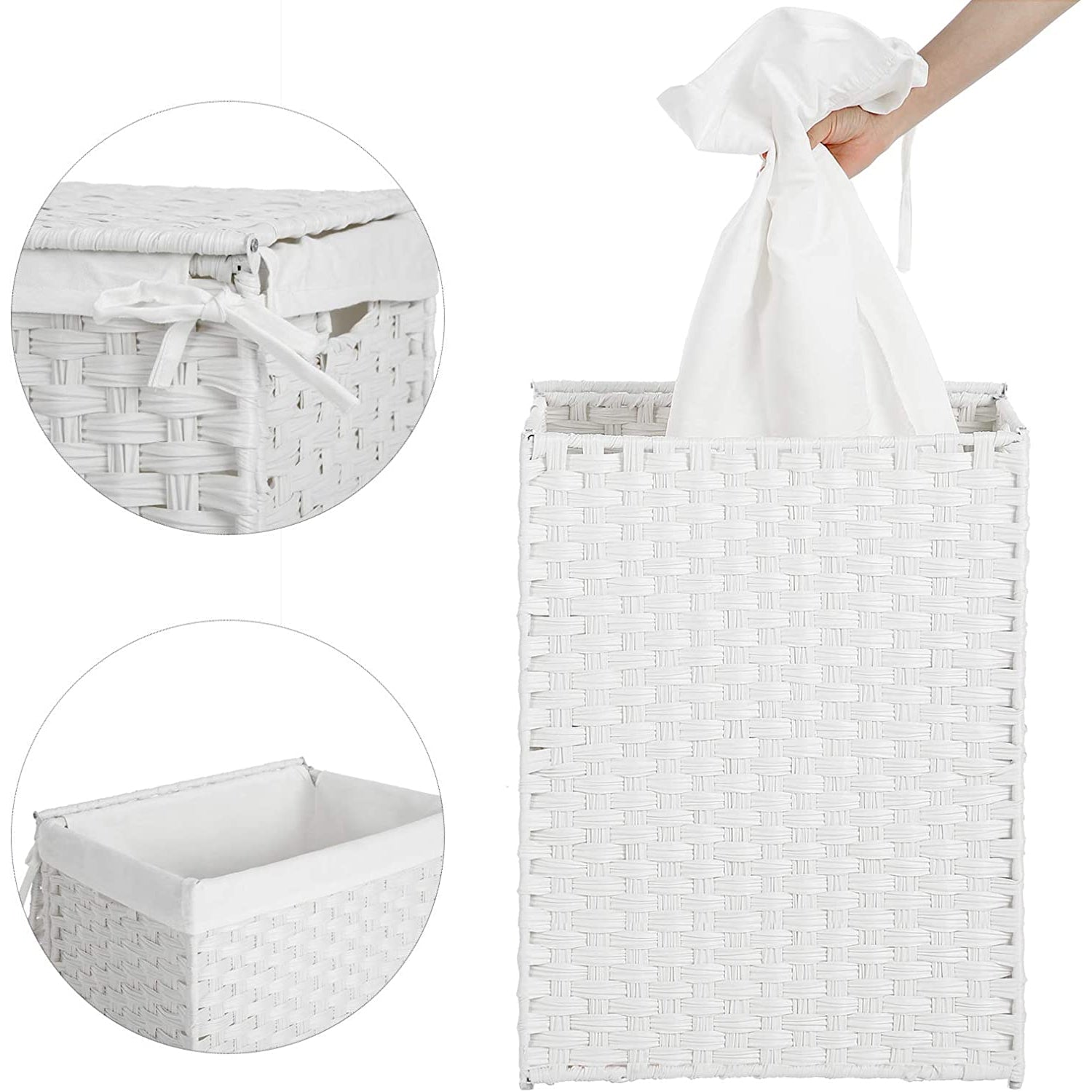 Košara za rublje, ručno tkana košara za rublje, 90L, bijela | SONGMICS-vitahome.hr