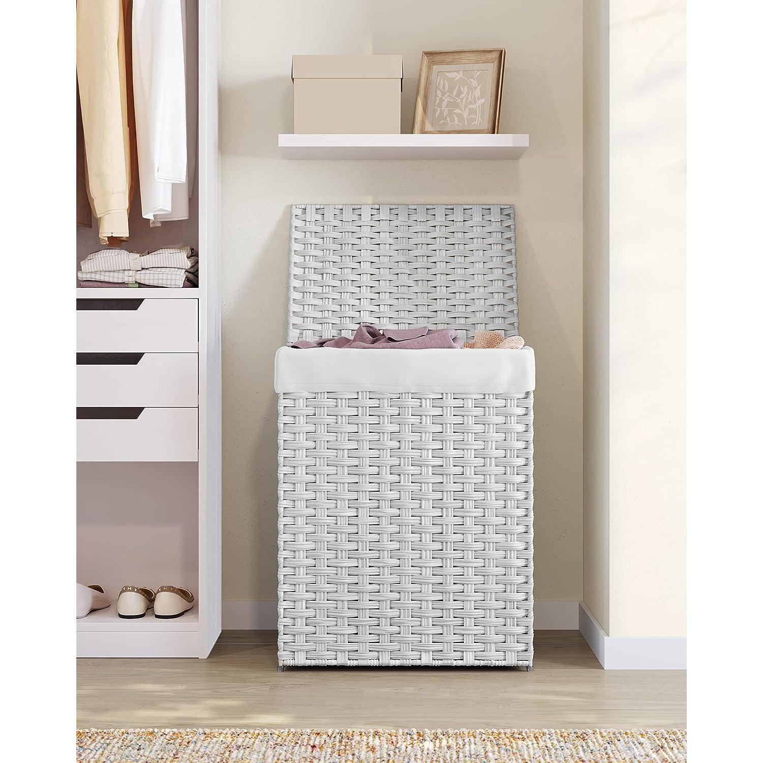 Košara za rublje, ručno tkana košara za rublje, 90L, bijela | SONGMICS-vitahome.hr