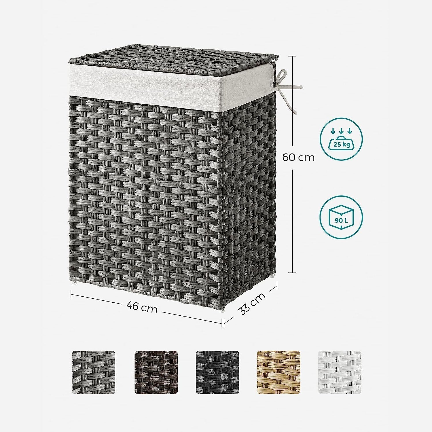Košara za rublje, ručno tkana košara za rublje, siva | SONGMICS-vitahome.hr