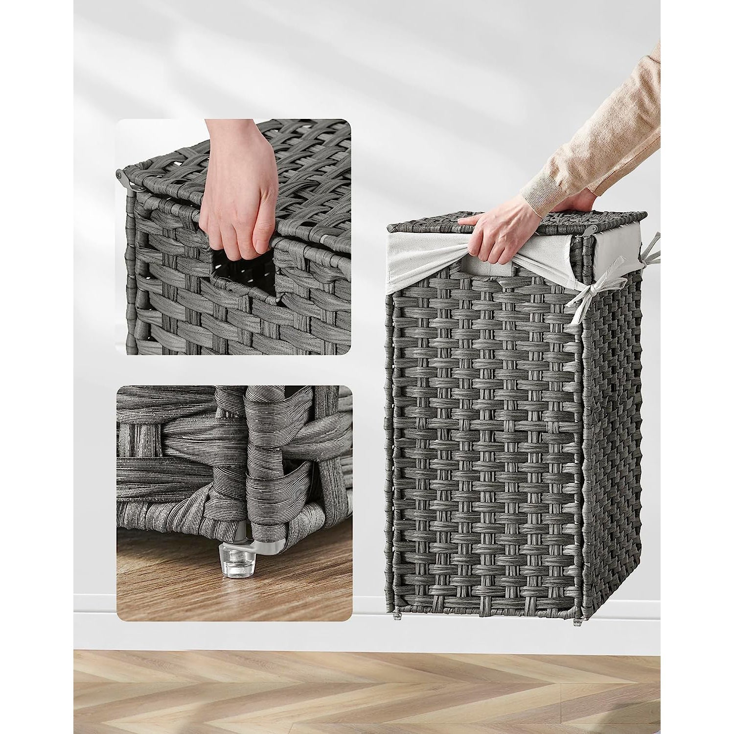 Košara za rublje, ručno tkana košara za rublje, siva | SONGMICS-vitahome.hr