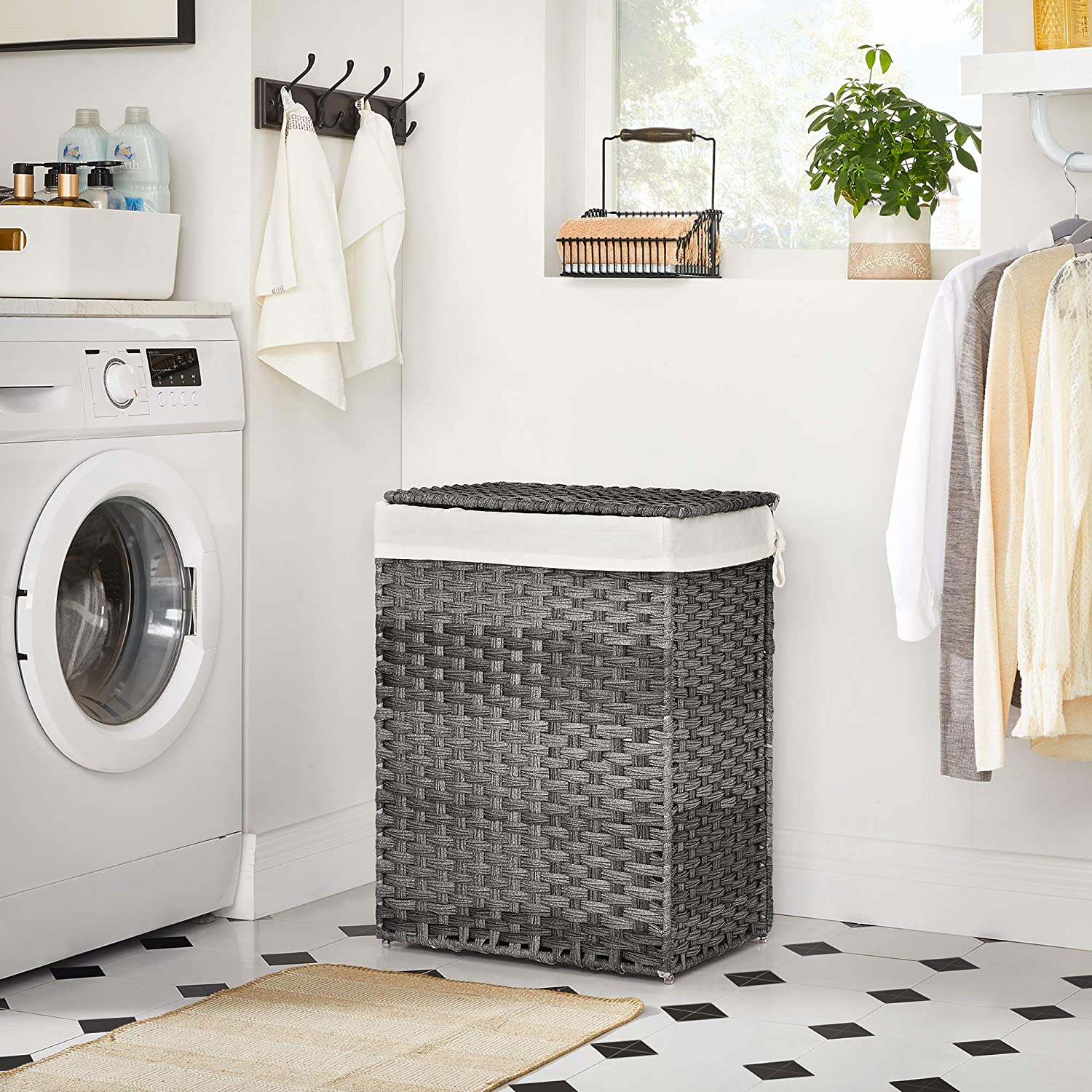Košara za rublje, ručno tkana košara za rublje, siva | SONGMICS-vitahome.hr