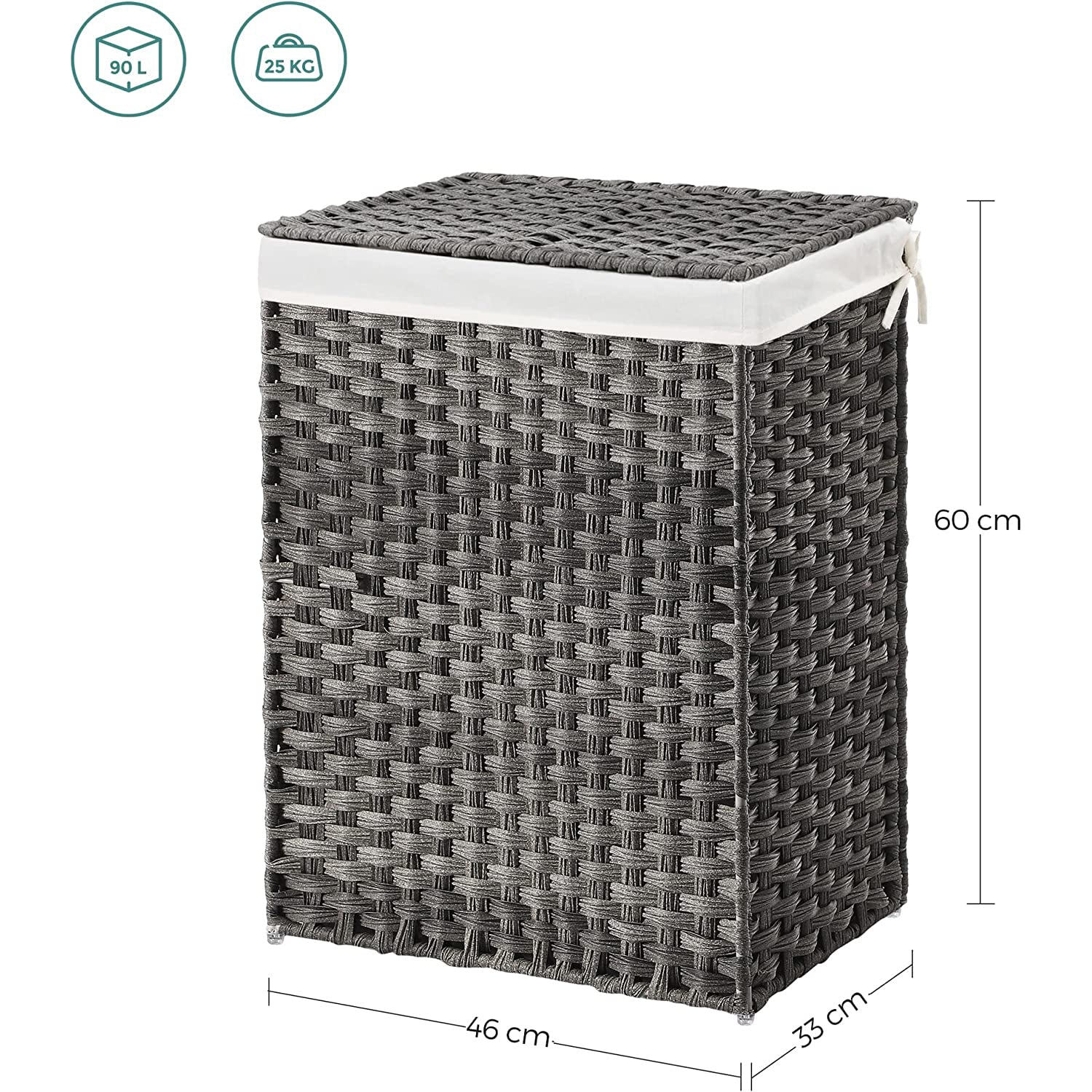 Košara za rublje, ručno tkana košara za rublje, siva | SONGMICS-vitahome.hr