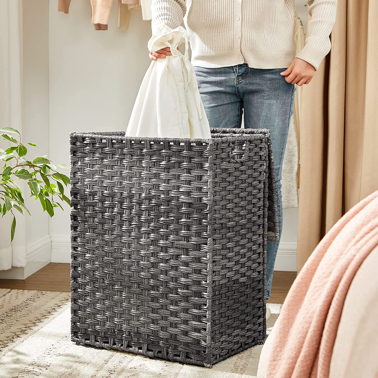 Košara za rublje, ručno tkana košara za rublje, siva | SONGMICS-vitahome.hr