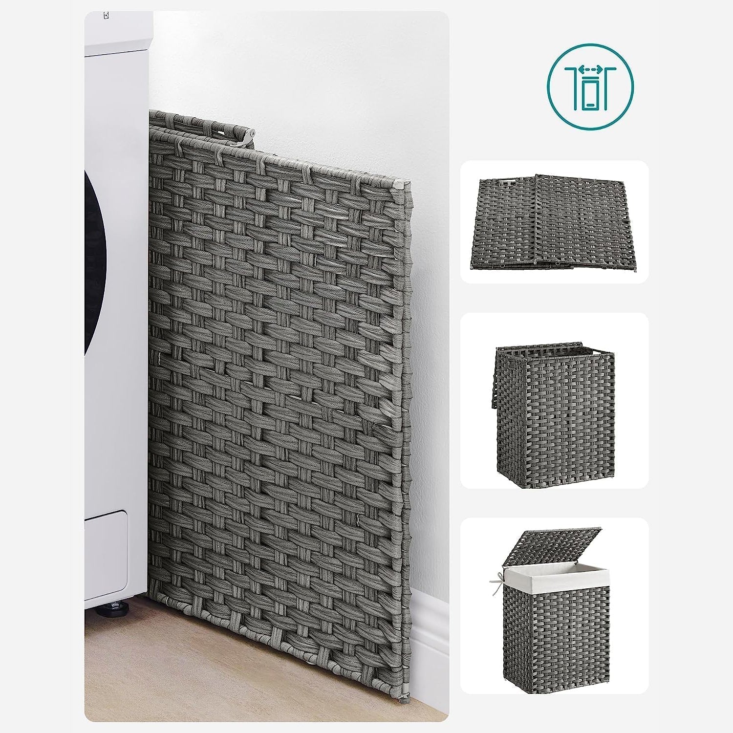 Košara za rublje, ručno tkana košara za rublje, siva | SONGMICS-vitahome.hr