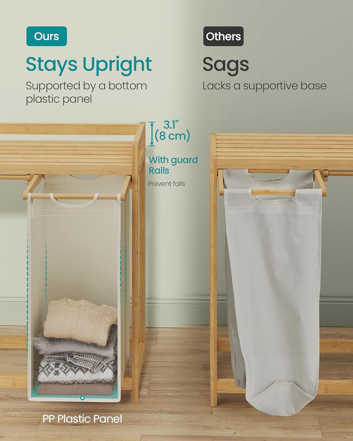 Košara za rublje s 2 pregrade, kapacitet 100l, 63 x 33 x 78 cm, krem bijela-SONGMICS-Vita Home