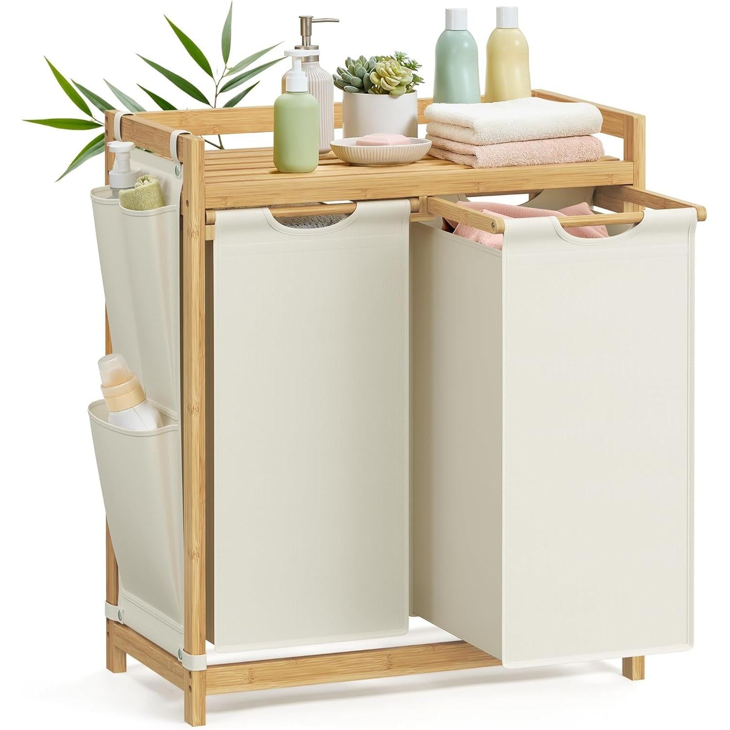 Košara za rublje s 2 pregrade, kapacitet 100l, 63 x 33 x 78 cm, krem bijela-SONGMICS-Vita Home
