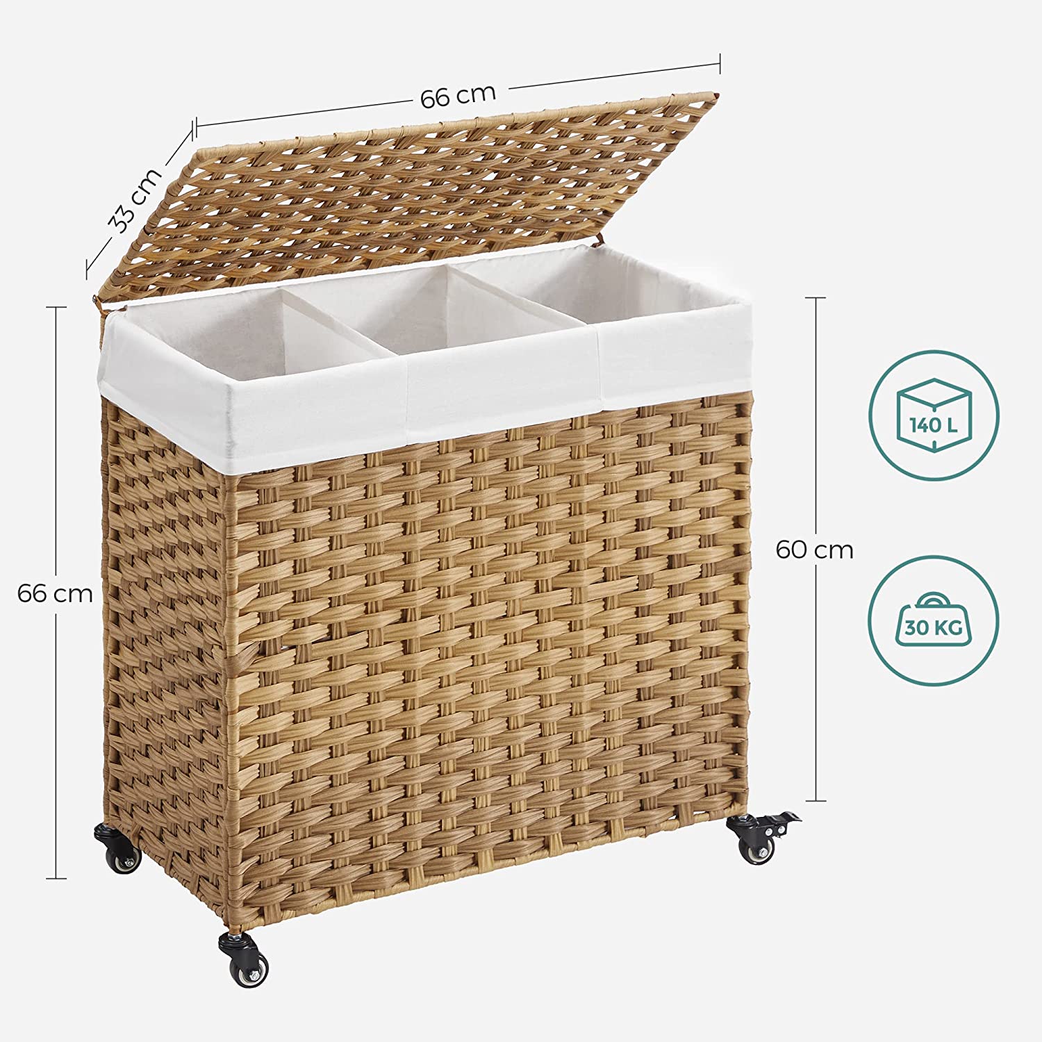 Košara za rublje s 3 odjeljka 140L | SONGMICS-vitahome.hr