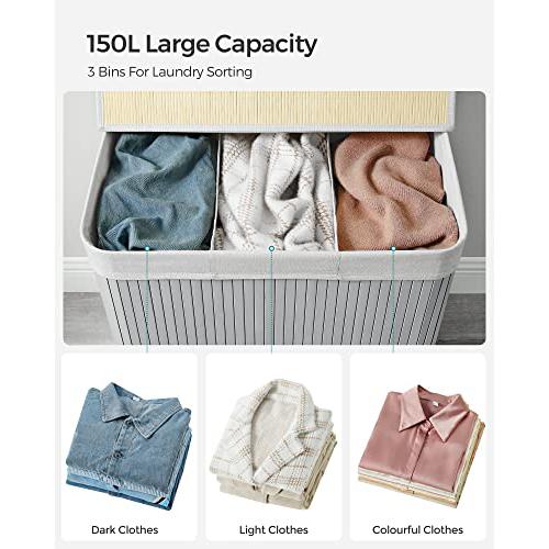 Košara za rublje s 3 odjeljka i poklopcem, 150l, 60 x 40 x 60,5 cm, sive boje | SONGMICS-SONGMICS-Vita Home