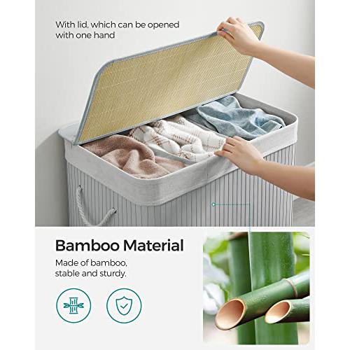 Košara za rublje s 3 odjeljka i poklopcem, 150l, 60 x 40 x 60,5 cm, sive boje | SONGMICS-SONGMICS-Vita Home