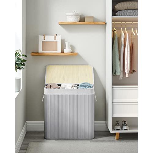 Košara za rublje s 3 odjeljka i poklopcem, 150l, 60 x 40 x 60,5 cm, sive boje | SONGMICS-SONGMICS-Vita Home