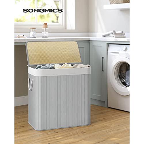 Košara za rublje s 3 odjeljka i poklopcem, 150l, 60 x 40 x 60,5 cm, sive boje | SONGMICS-SONGMICS-Vita Home