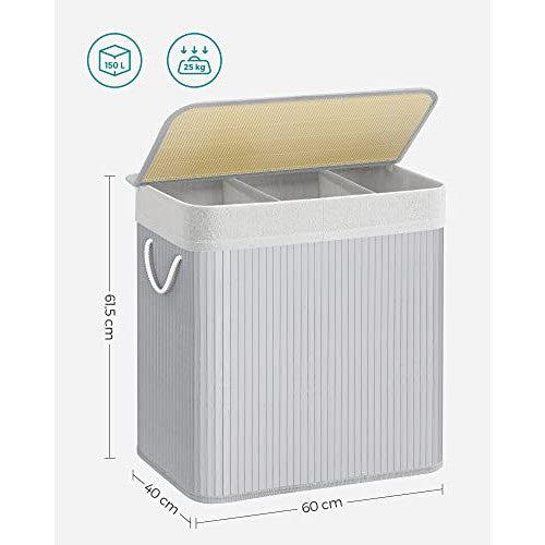 Košara za rublje s 3 odjeljka i poklopcem, 150l, 60 x 40 x 60,5 cm, sive boje | SONGMICS-SONGMICS-Vita Home