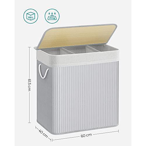 Košara za rublje s 3 odjeljka i poklopcem, 150l, 60 x 40 x 60,5 cm, sive boje | SONGMICS-SONGMICS-Vita Home