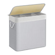 Košara za rublje s 3 odjeljka i poklopcem, 150l, 60 x 40 x 60,5 cm, sive boje | SONGMICS-SONGMICS-Vita Home