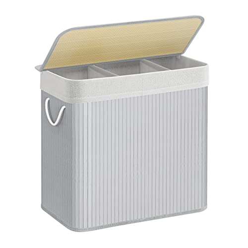 Košara za rublje s 3 odjeljka i poklopcem, 150l, 60 x 40 x 60,5 cm, sive boje | SONGMICS-SONGMICS-Vita Home