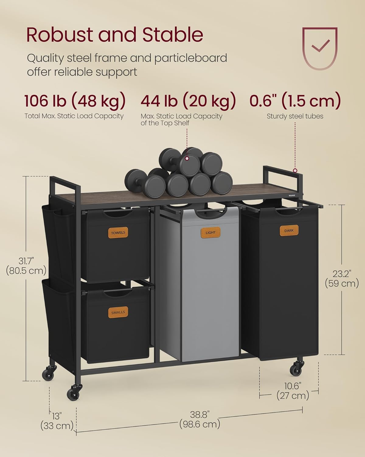 Košara za rublje s 4 odjeljka – 98,6 x 33 x 80,5 cm, smeđa, crna i siva | VASAGLE-VASAGLE-Vita Home