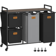 Košara za rublje s 4 odjeljka – 98,6 x 33 x 80,5 cm, smeđa, crna i siva | VASAGLE-VASAGLE-Vita Home