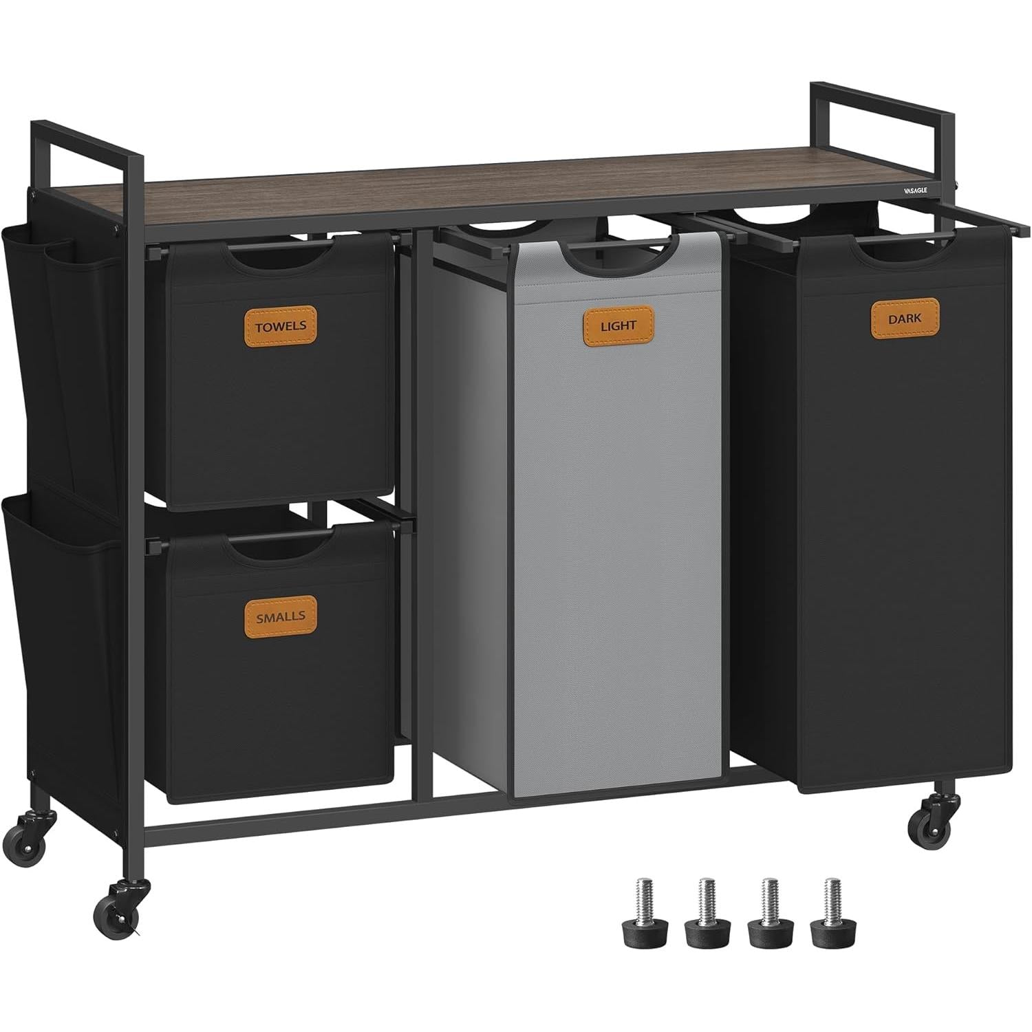 Košara za rublje s 4 odjeljka – 98,6 x 33 x 80,5 cm, smeđa, crna i siva | VASAGLE-VASAGLE-Vita Home