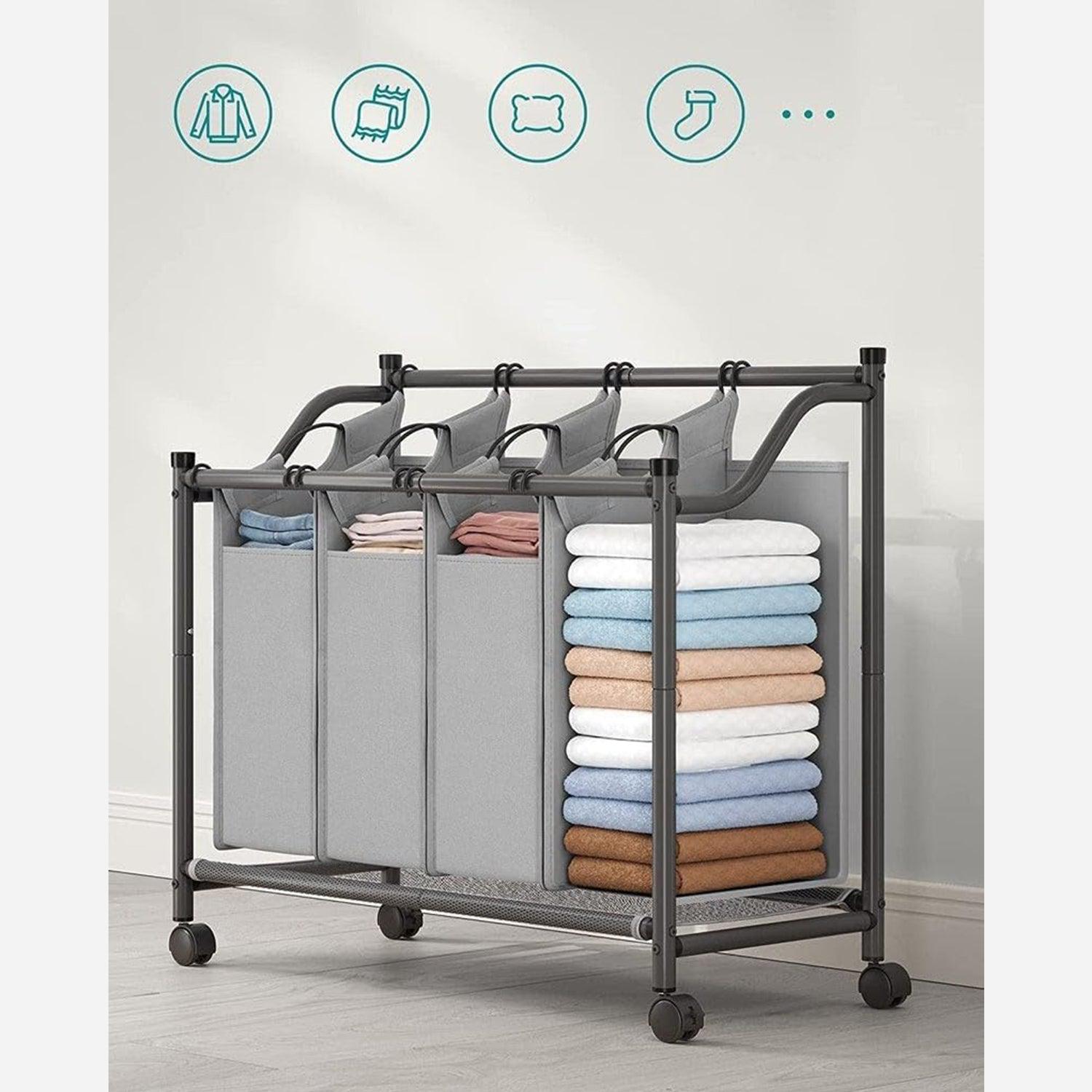 Košara za rublje s kotačima, 4 vreće koje se mogu izvaditi, 4 x 35L, siva | SONGMICS-vitahome.hr