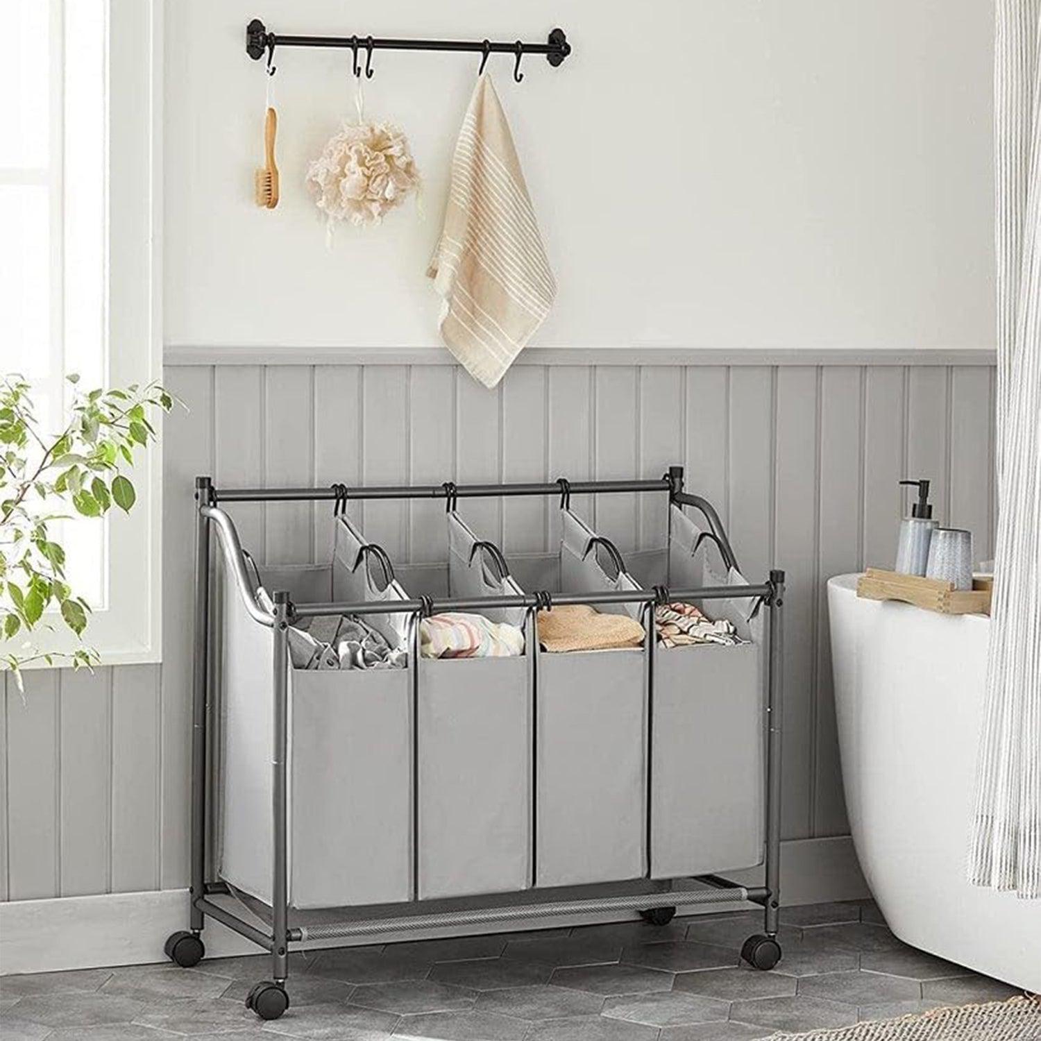 Košara za rublje s kotačima, 4 vreće koje se mogu izvaditi, 4 x 35L, siva | SONGMICS-vitahome.hr