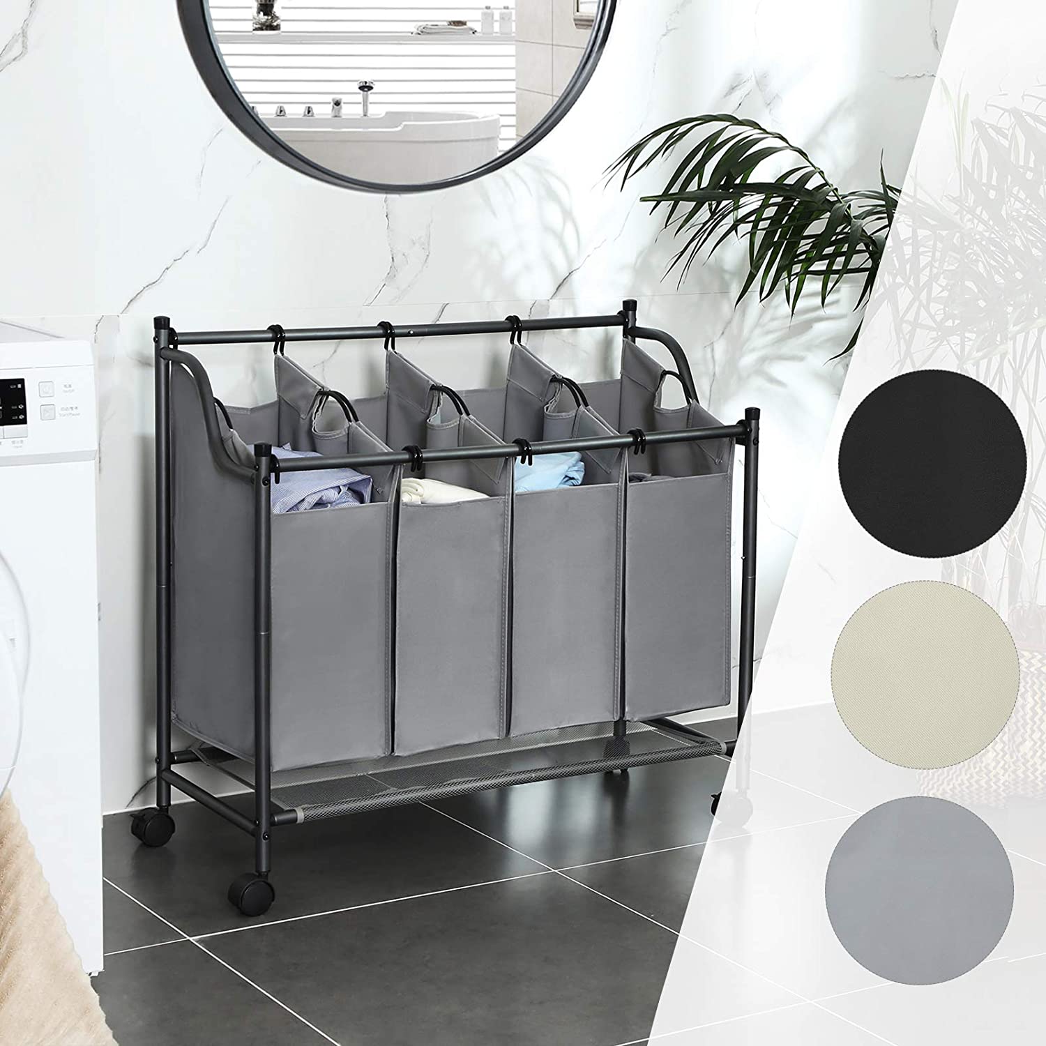 Košara za rublje s kotačima, 4 vreće koje se mogu izvaditi, 4 x 35L, siva | SONGMICS-vitahome.hr