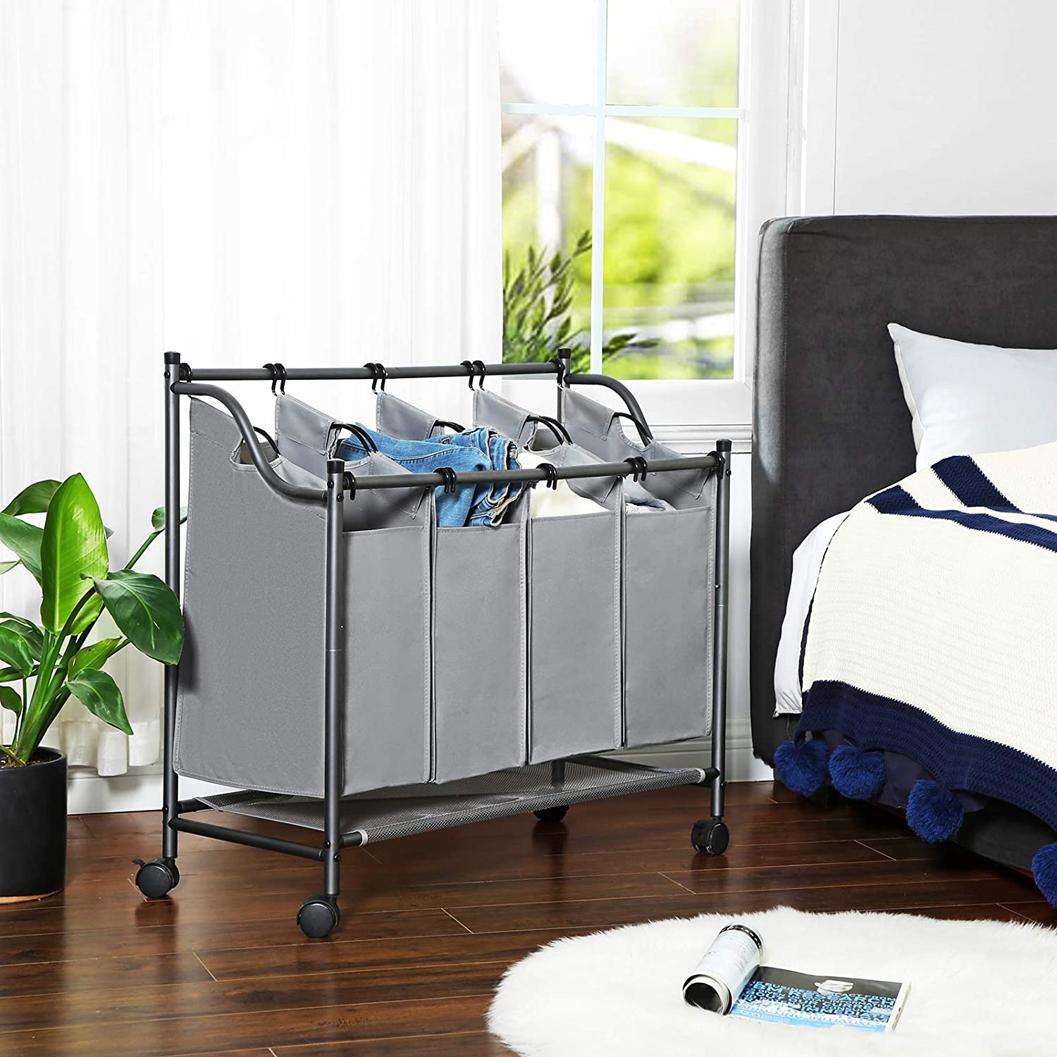 Košara za rublje s kotačima, 4 vreće koje se mogu izvaditi, 4 x 35L, siva | SONGMICS-vitahome.hr