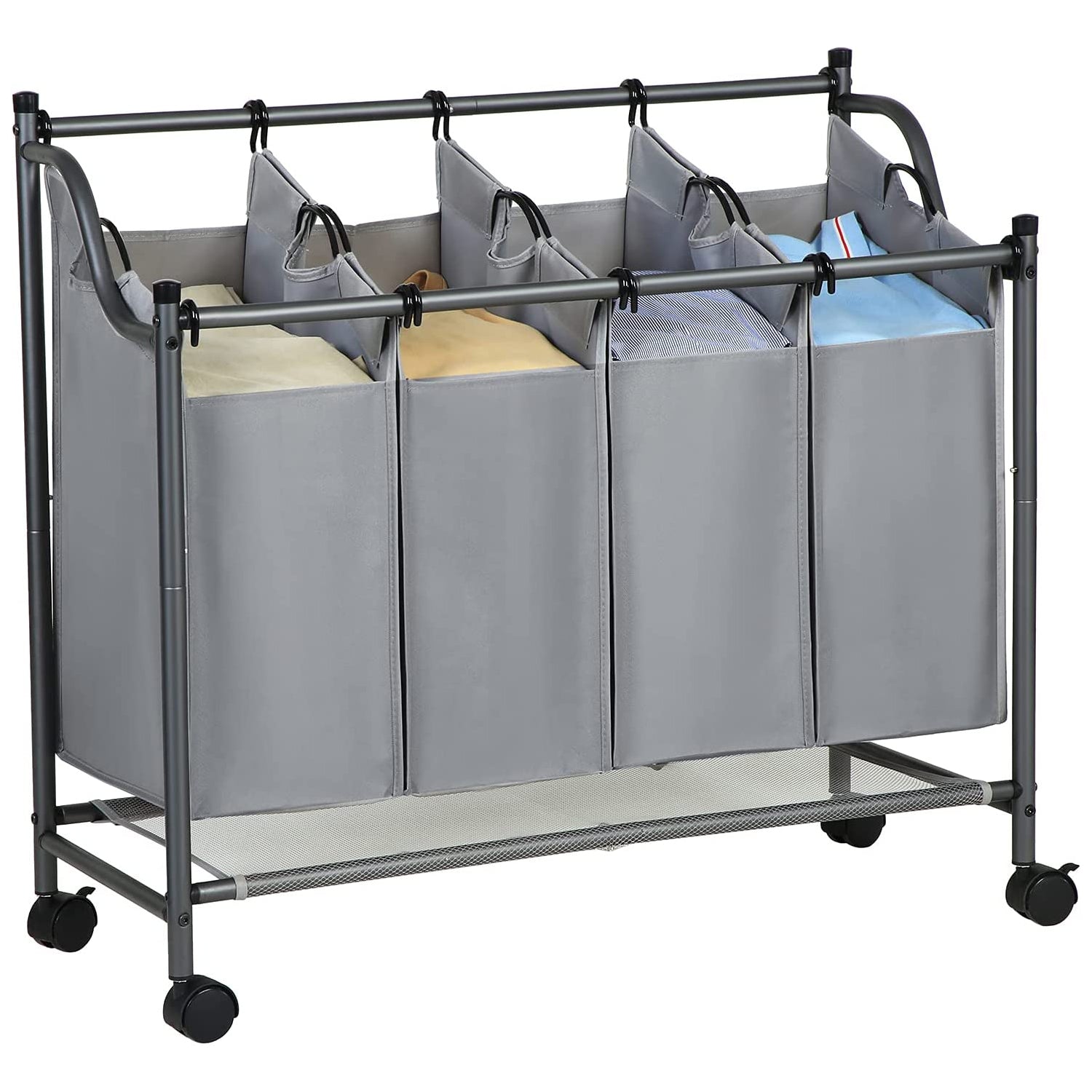Košara za rublje s kotačima, 4 vreće koje se mogu izvaditi, 4 x 35L, siva | SONGMICS-vitahome.hr
