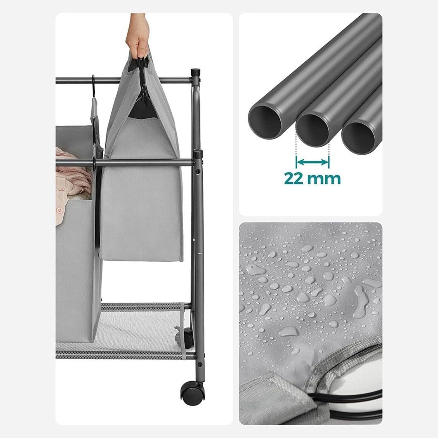 Košara za rublje s kotačima, 4 vreće koje se mogu izvaditi, 4 x 35L, siva | SONGMICS-vitahome.hr
