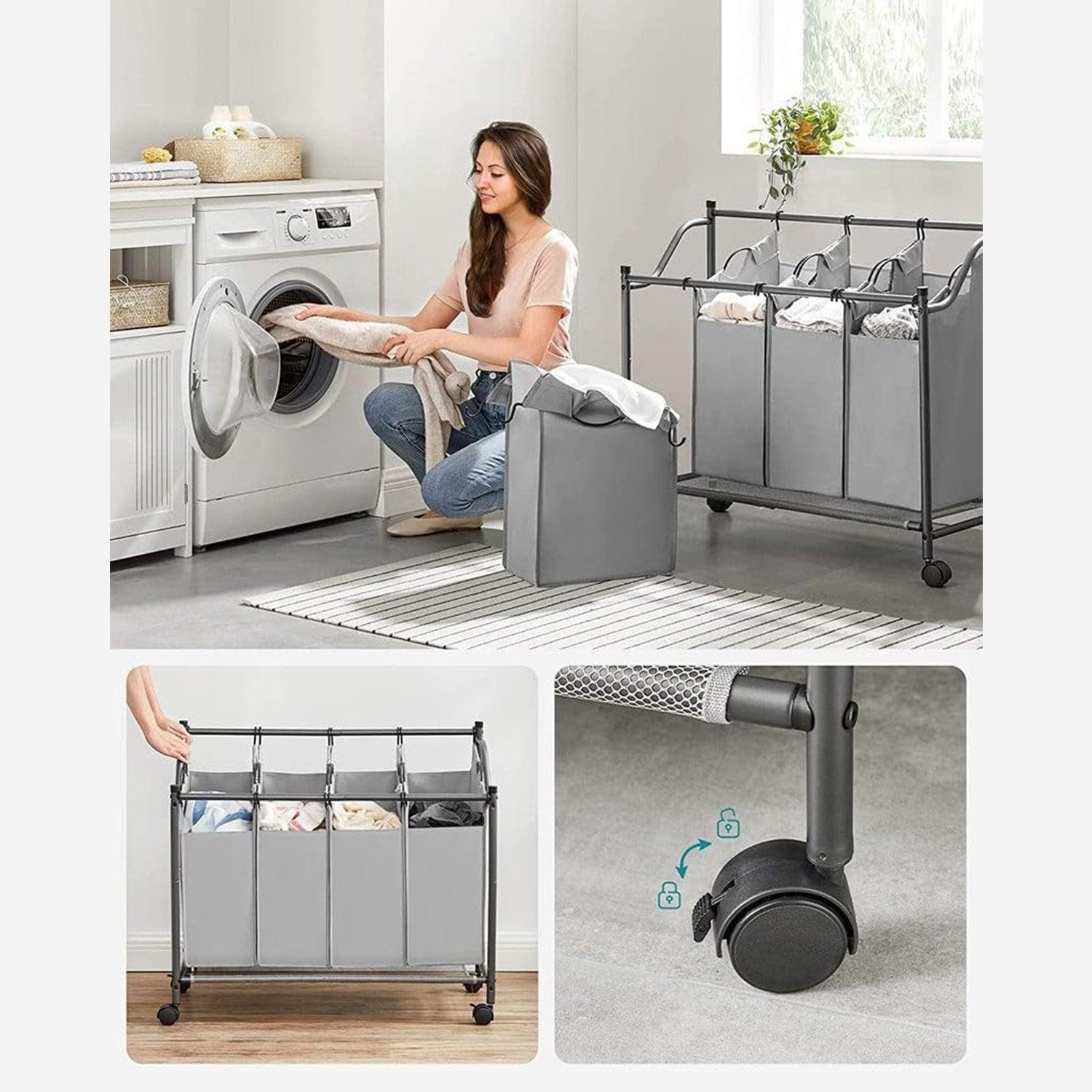 Košara za rublje s kotačima, 4 vreće koje se mogu izvaditi, 4 x 35L, siva | SONGMICS-vitahome.hr