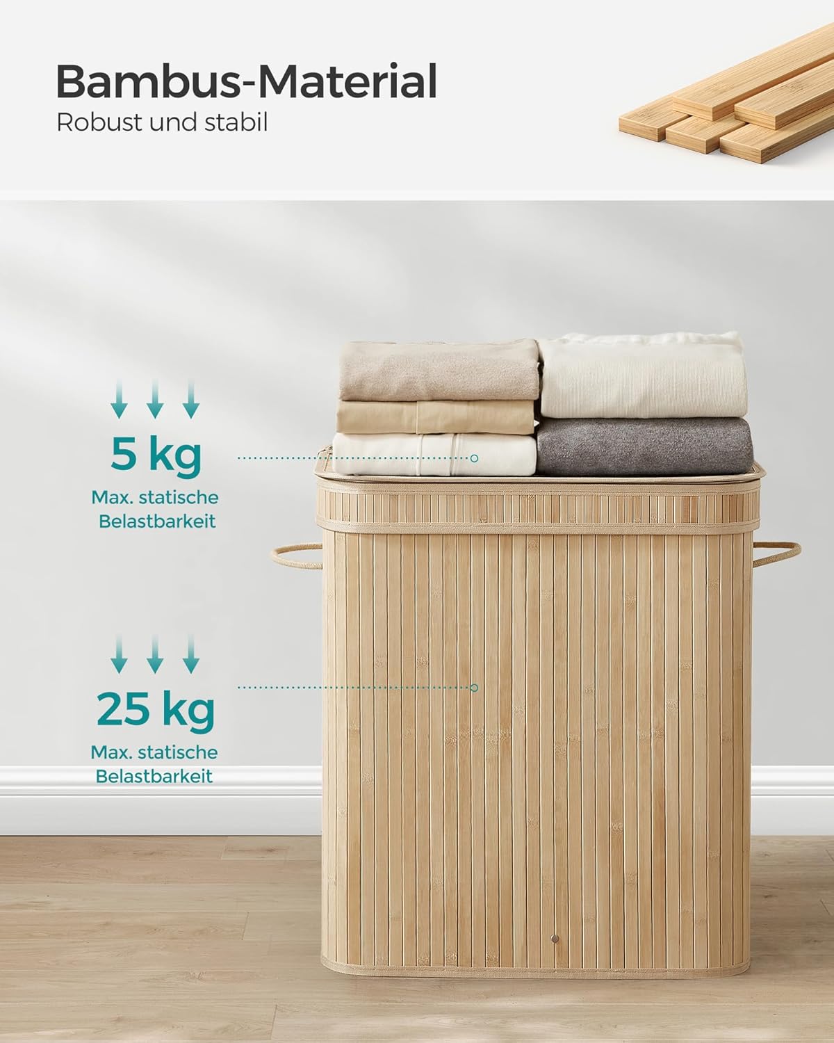 Košara za rublje s poklopcem, 100 l, bambus