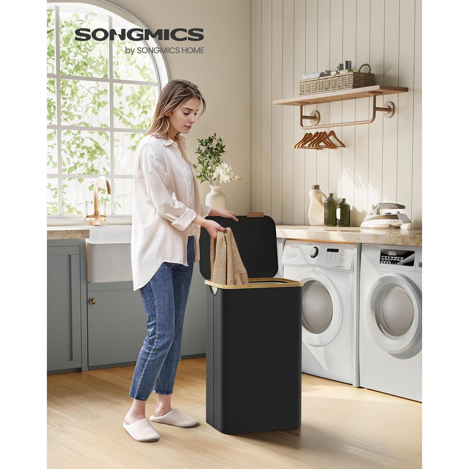Košara za rublje s poklopcem, kapaciteta 90l, 42 x 32 x 70,5 cm, crna | SONGMICS-vitahome.hr