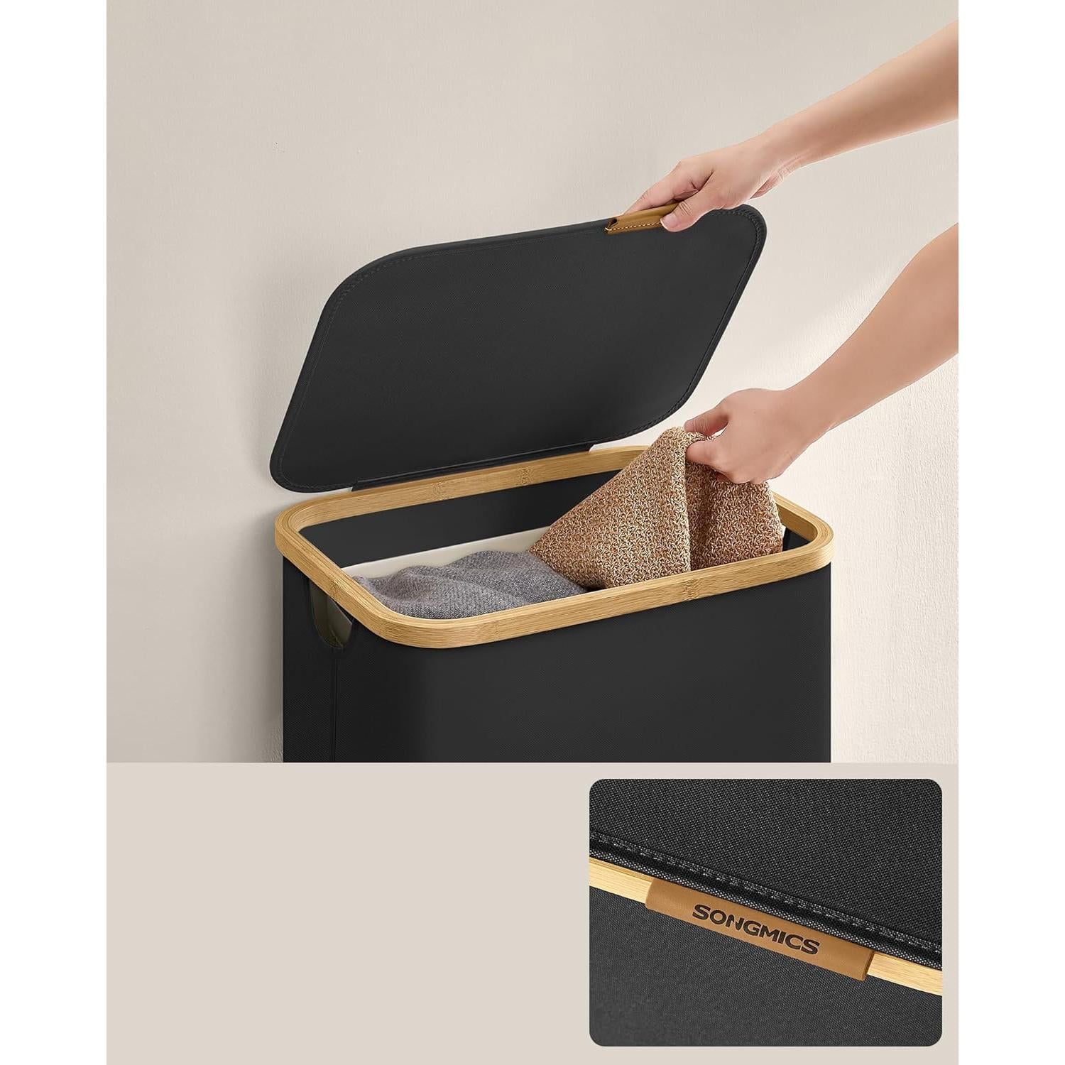 Košara za rublje s poklopcem, kapaciteta 90l, 42 x 32 x 70,5 cm, crna | SONGMICS-vitahome.hr
