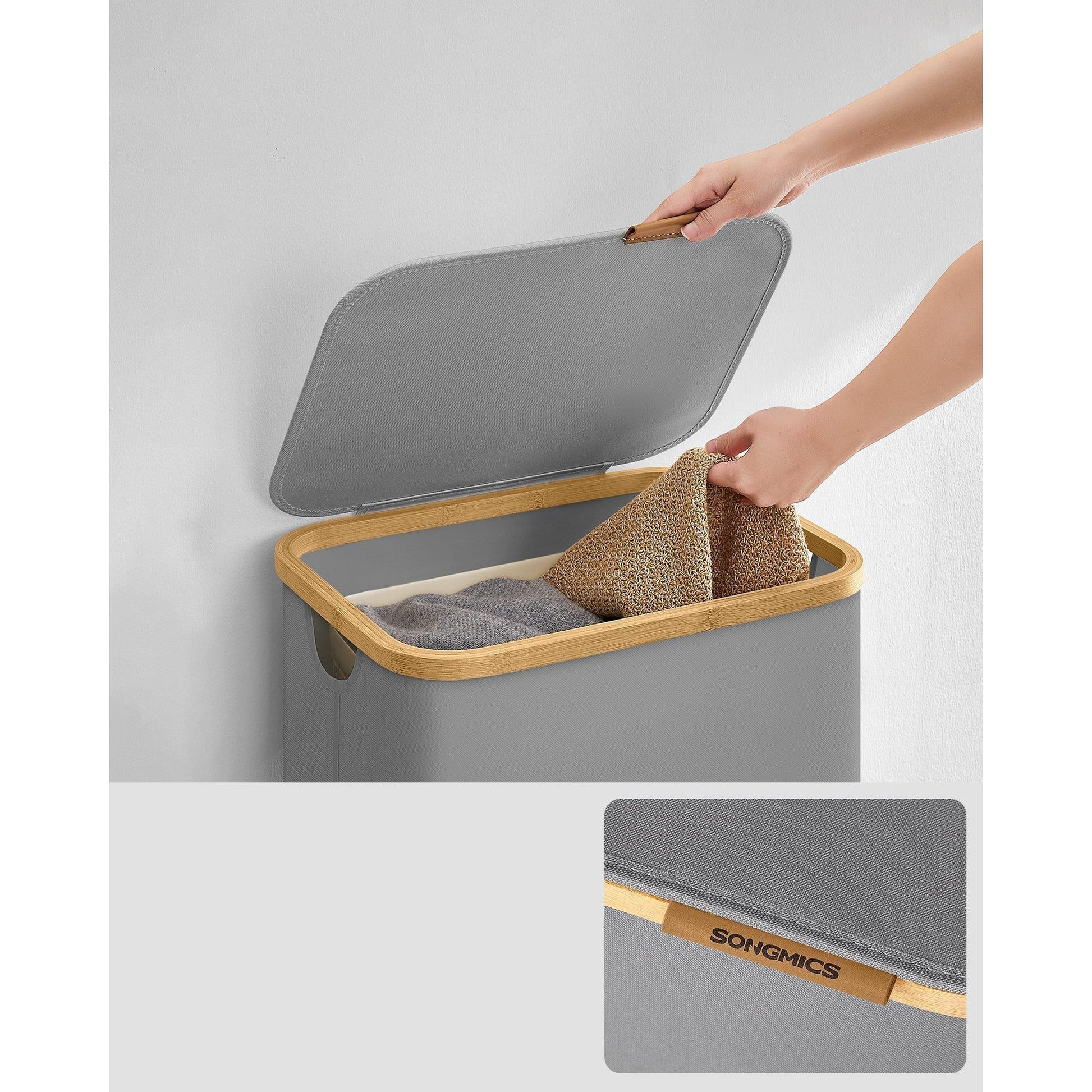 Košara za rublje s poklopcem, kapaciteta 90l, 42 x 32 x 70,5 cm, siva | SONGMICS-vitahome.hr