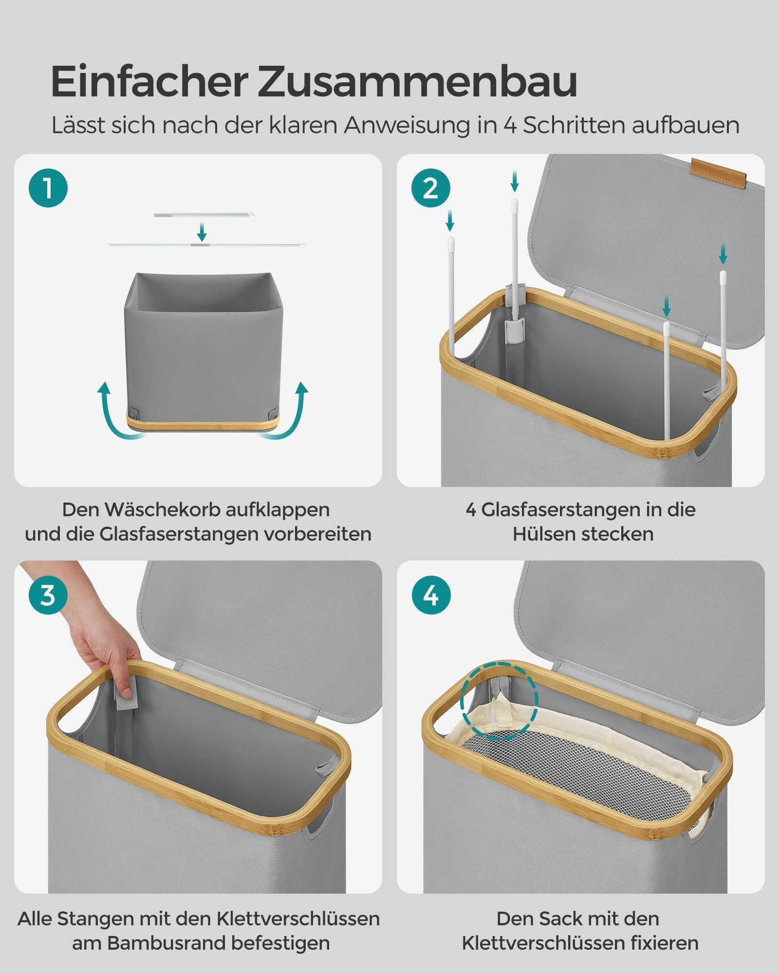 Košara za rublje s poklopcem, uska košara 65 L, 42 x 22,5 x 70,5 cm, golublje siva