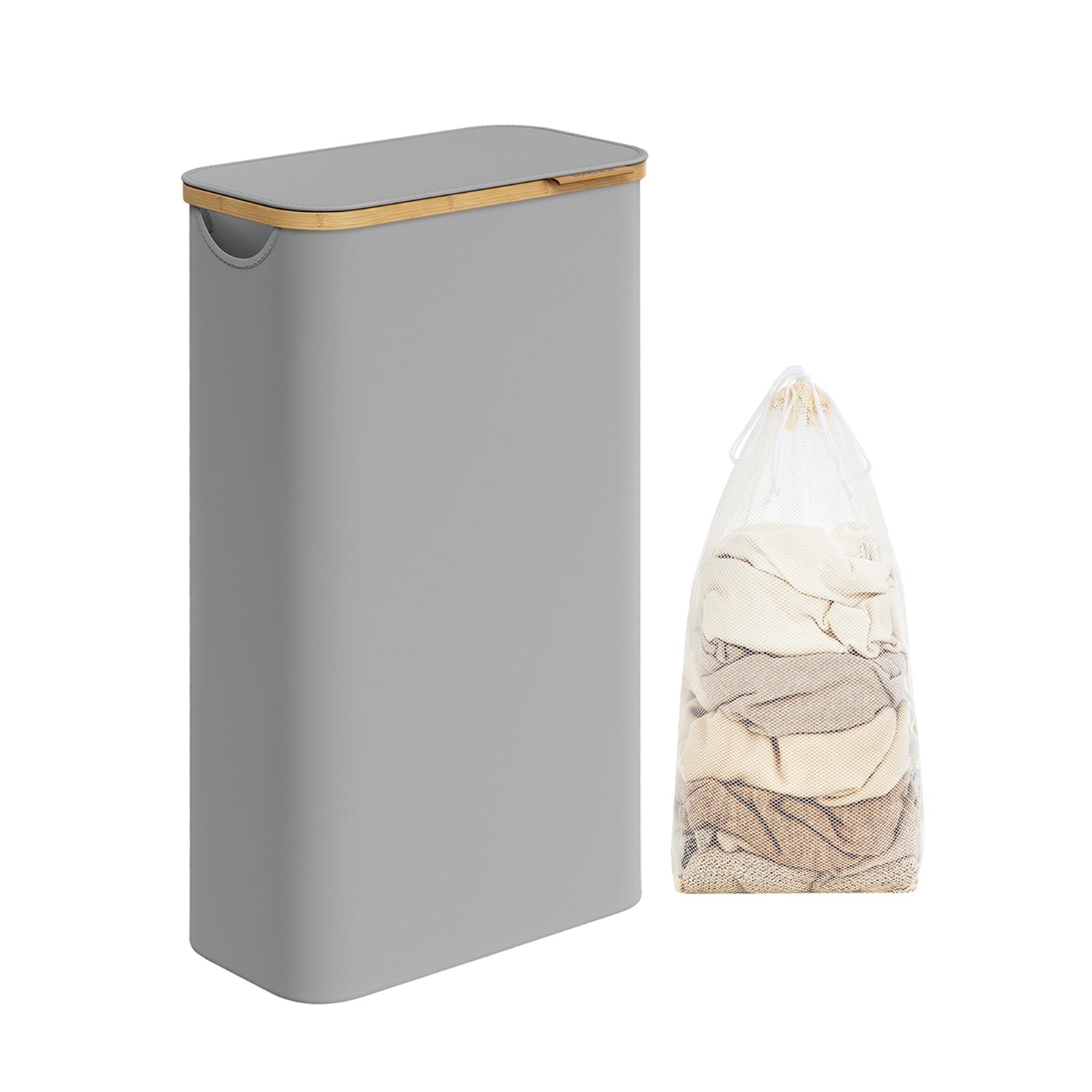 Košara za rublje s poklopcem, uska košara 65 L, 42 x 22,5 x 70,5 cm, golublje siva