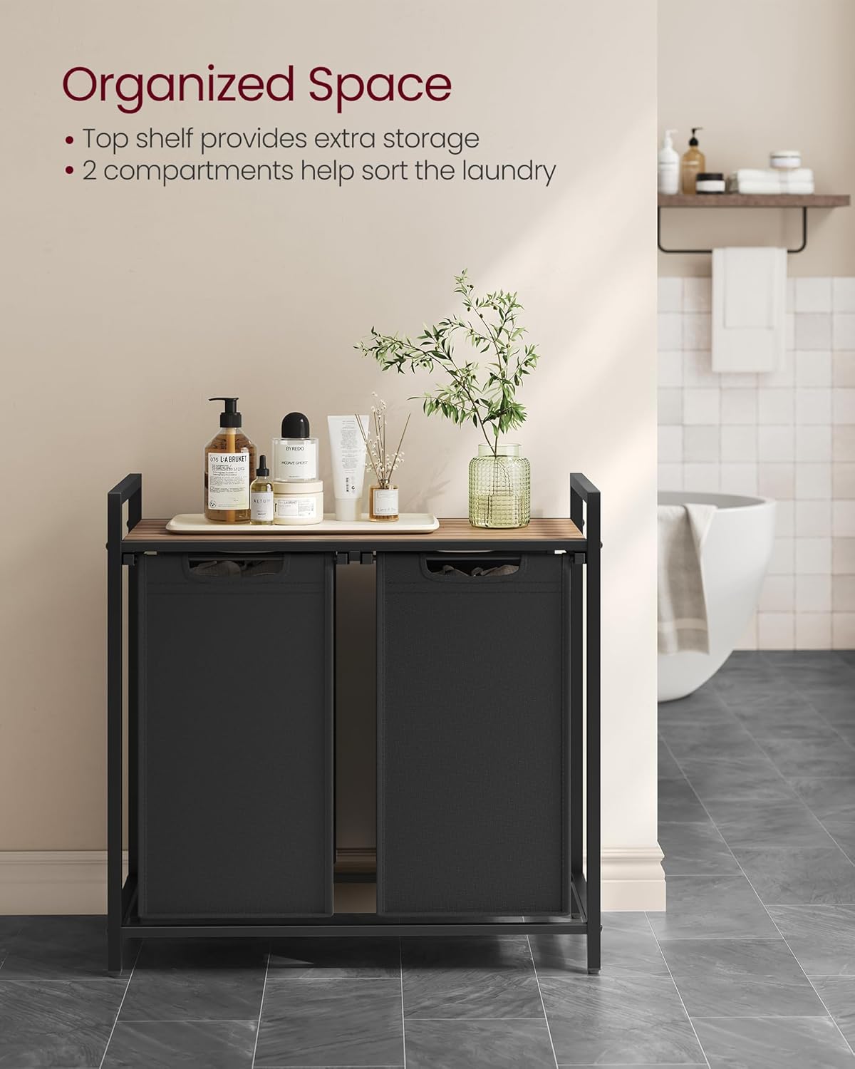 Košara za rublje sa dve uklonjive vrećice, 2 x 46 l, 73 x 33 x 72 cm, smeđe-crna | VASAGLE