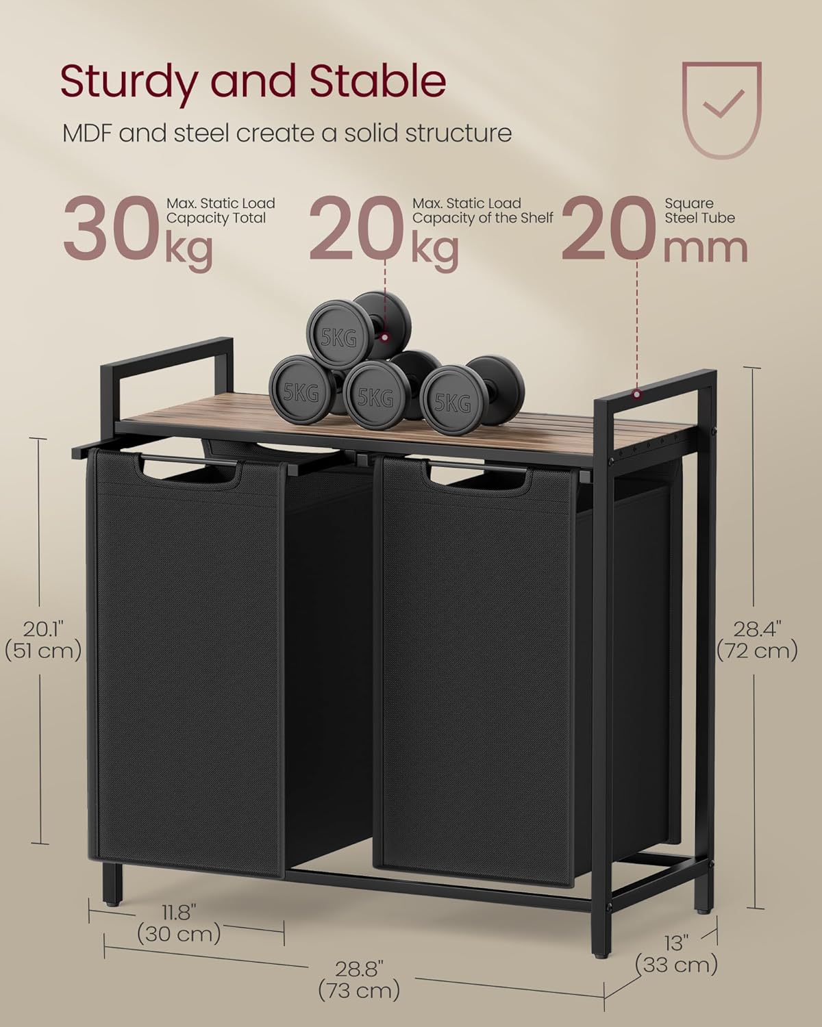 Košara za rublje sa dve uklonjive vrećice, 2 x 46 l, 73 x 33 x 72 cm, smeđe-crna | VASAGLE