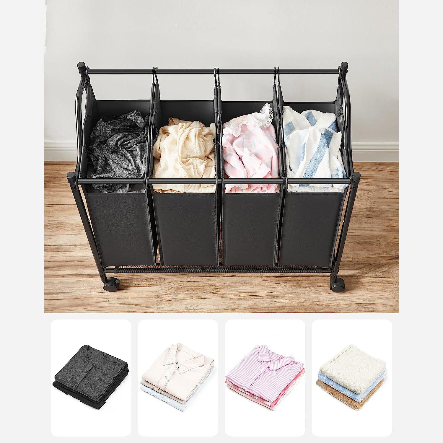 Košara za rublje, sakupljač rublja s 4 odvojive platnene vrećice, crna | SONGMICS-vitahome.hr