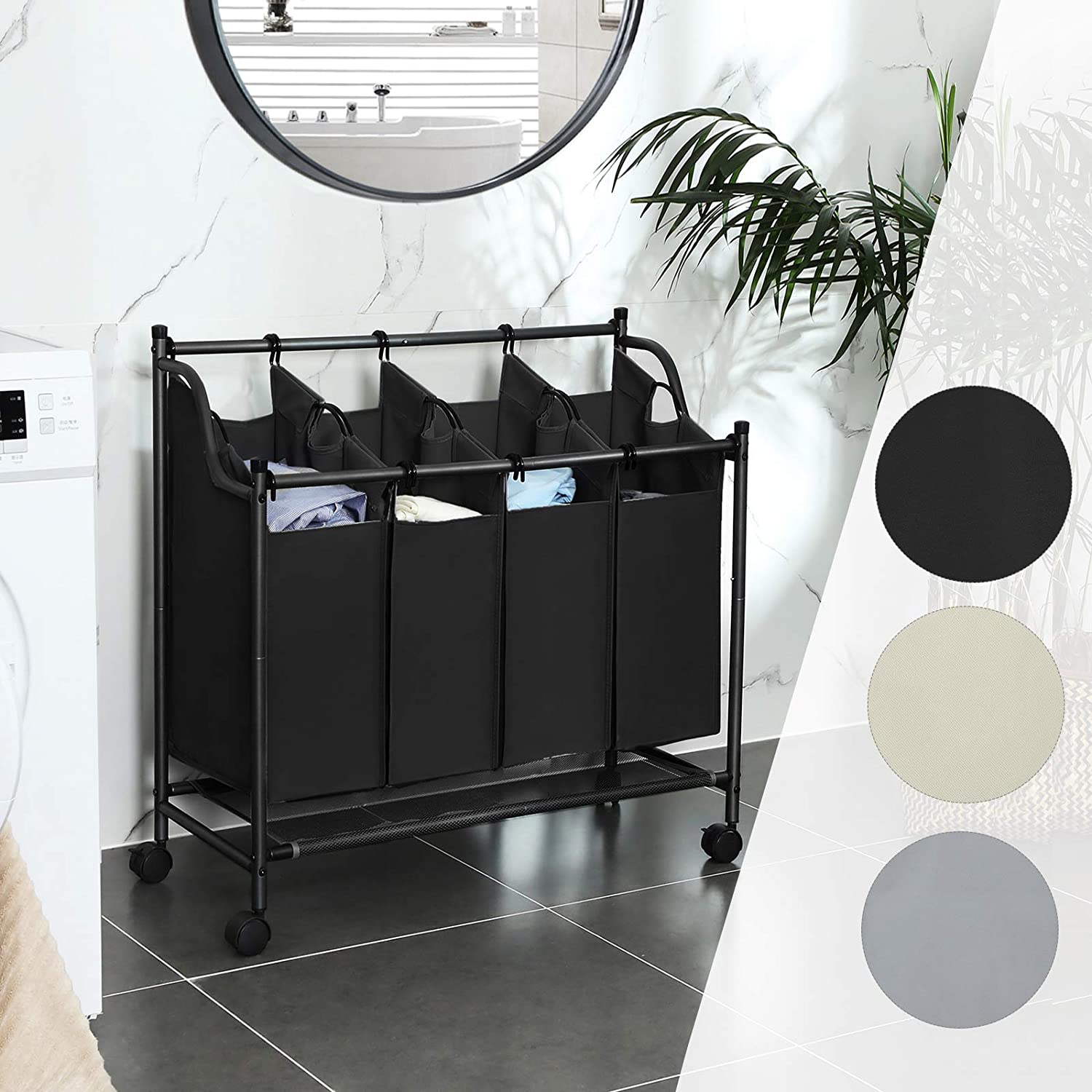 Košara za rublje, sakupljač rublja s 4 odvojive platnene vrećice, crna | SONGMICS-vitahome.hr