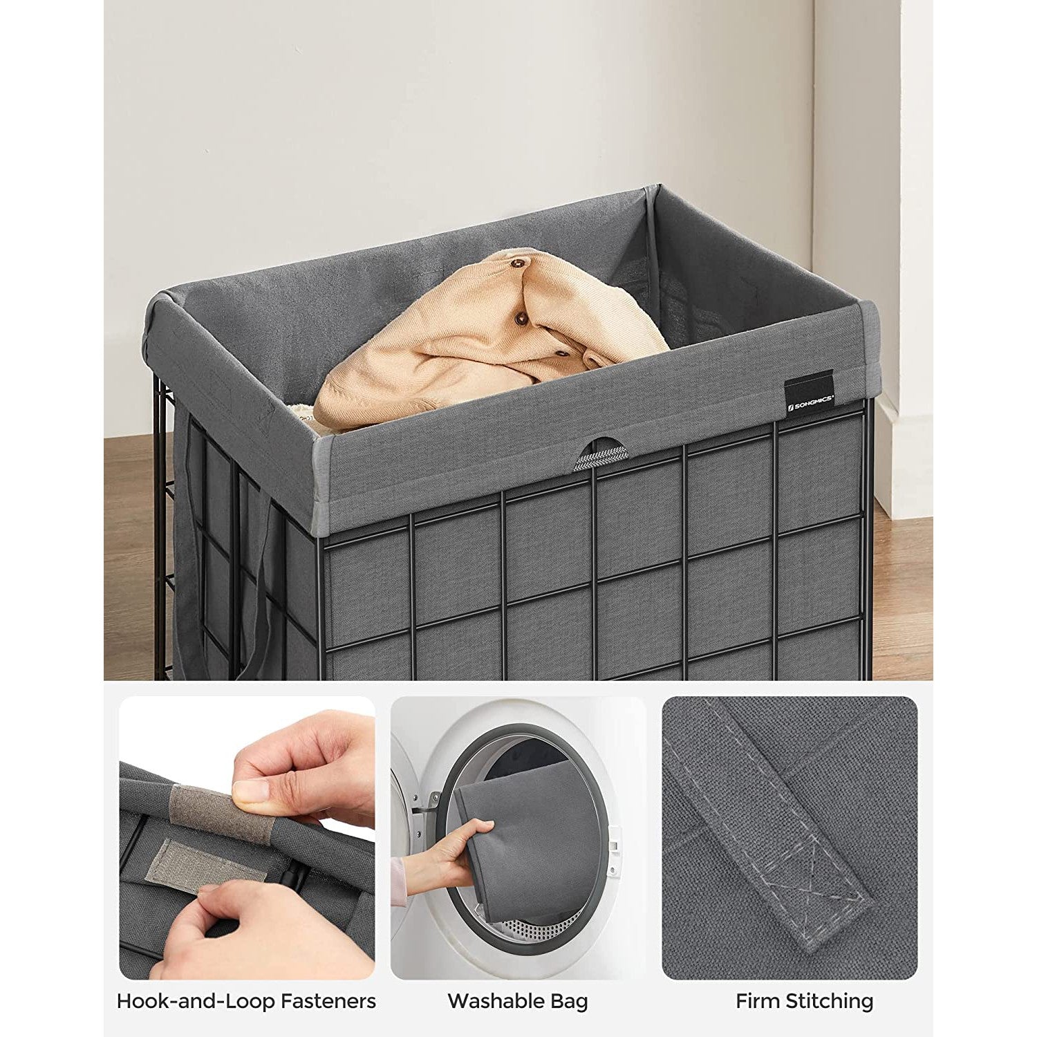 Košara za rublje, sklopivi stalak za odjeću od 90L, siva | SONGMICS-vitahome.hr