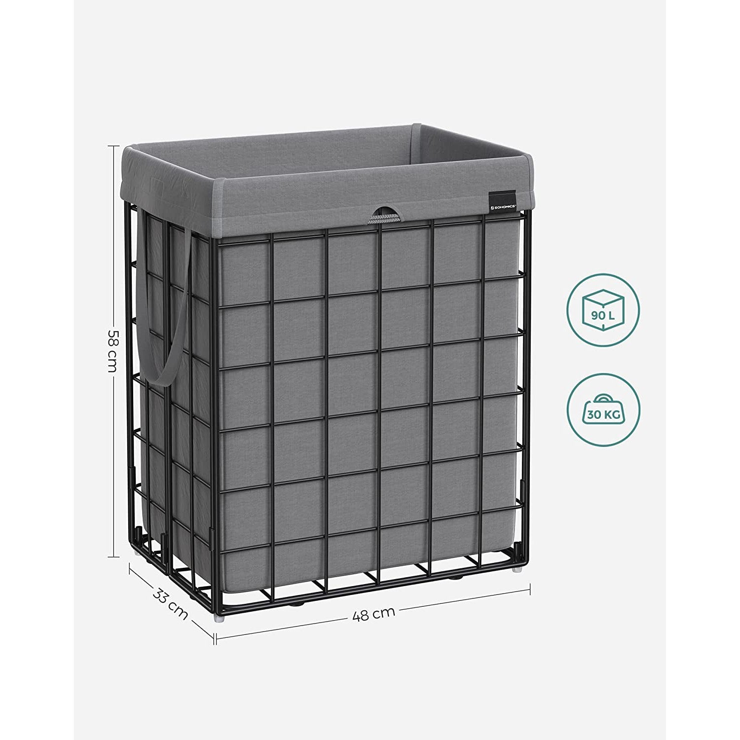 Košara za rublje, sklopivi stalak za odjeću od 90L, siva | SONGMICS-vitahome.hr