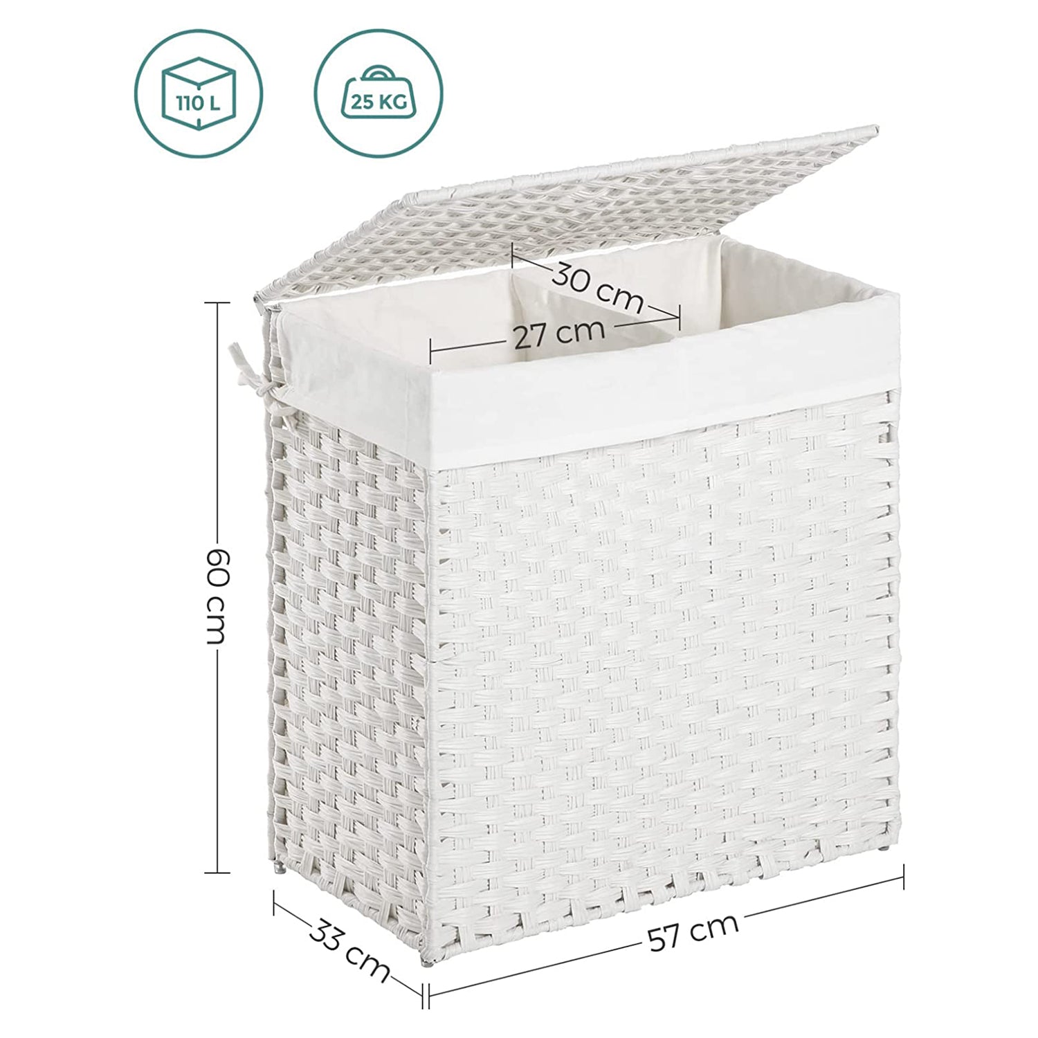 Košara za rublje, stalak za odjeću s 2 odjeljka 110L | SONGMICS-vitahome.hr
