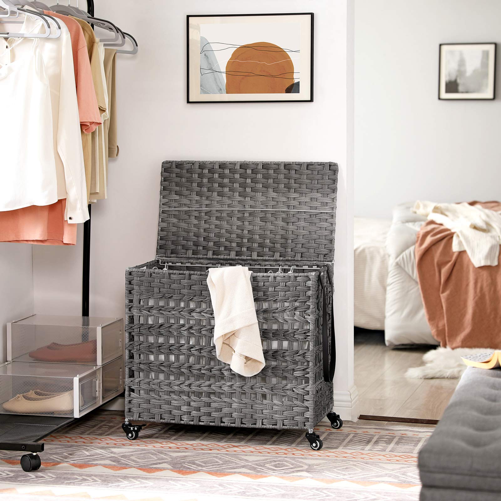 Košara za rublje, stalak za rublje u stilu ratana 66 x 60,5 x 35 cm, siva | SONGMICS-vitahome.hr