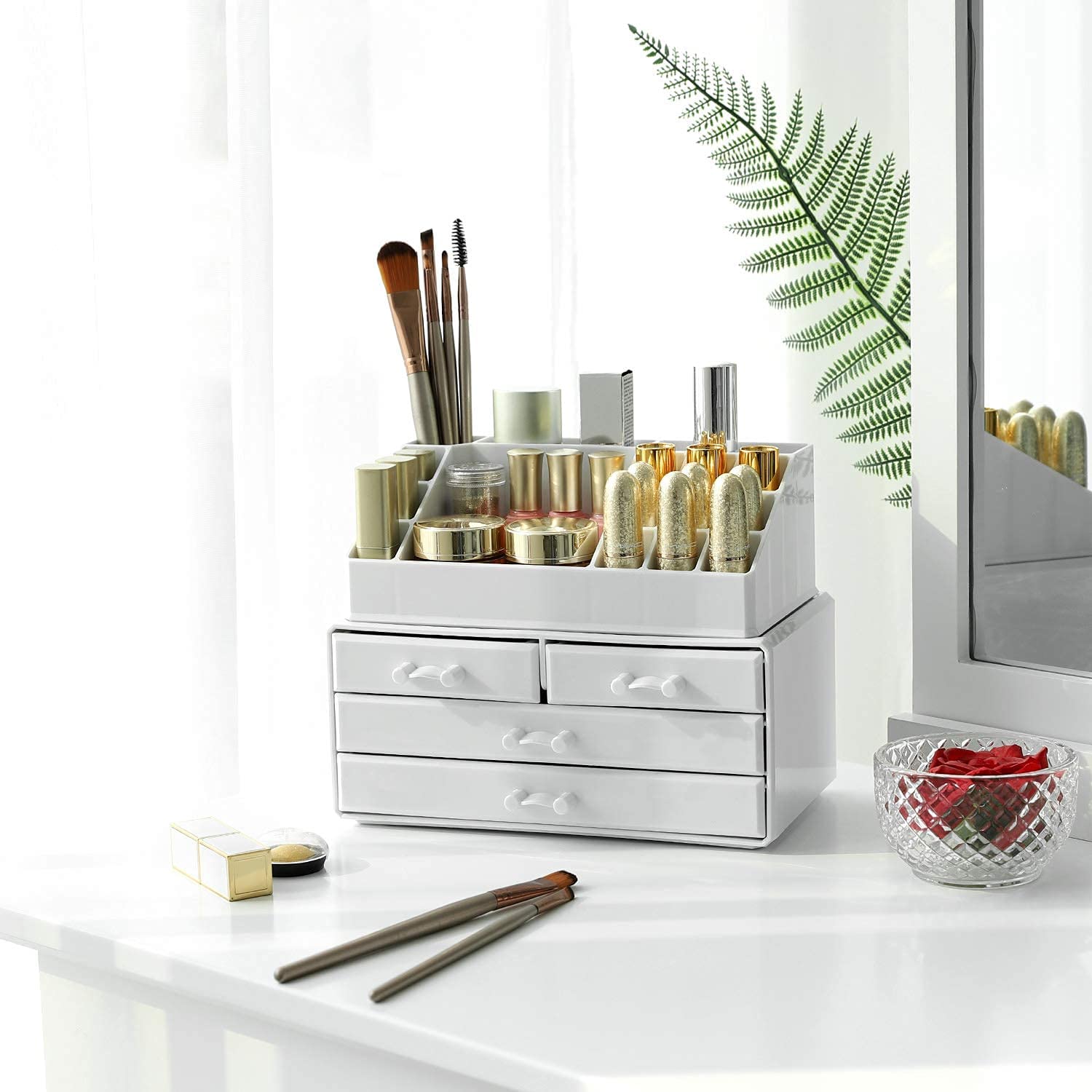 kozmetički organizator, spremište šminke s 4 ladice, 24 x 18,5, x 13,5 cm, bijela | SONGMICS-vitahome.hr